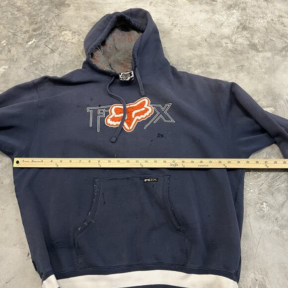 VTG Y2K FOX RACING Hoodie Mens Size XL Sweatshirt Distressed BMX Skater Blue - Picture 3 of 12